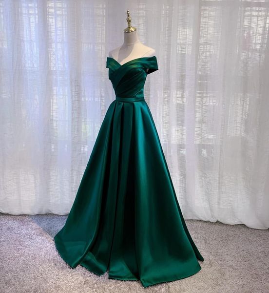 Importierte satin Emerald Green Prom Kleider 2021 Plissee Aline Offshoulder Vestido Schnürung Rücken formelle Abendkleider3606587