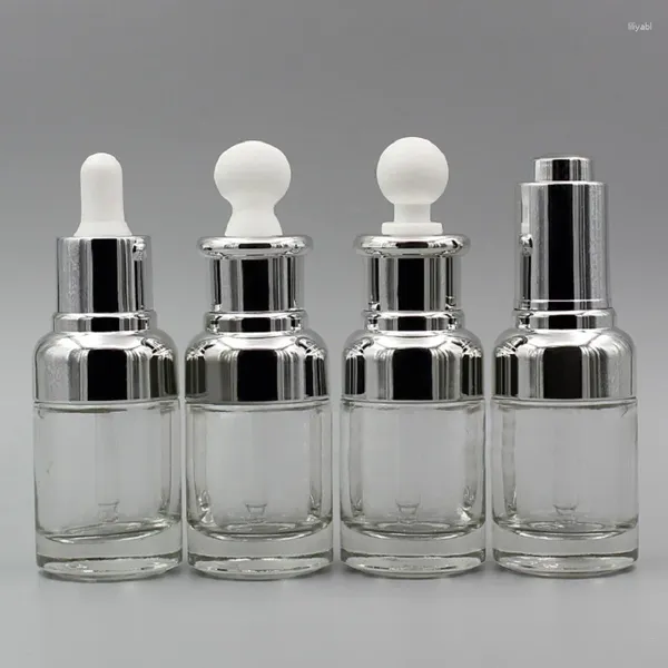 Bottiglie di stoccaggio da 30 ml di gocce in vetro trasparente bottiglia argento/colletto dorato di umidità sier