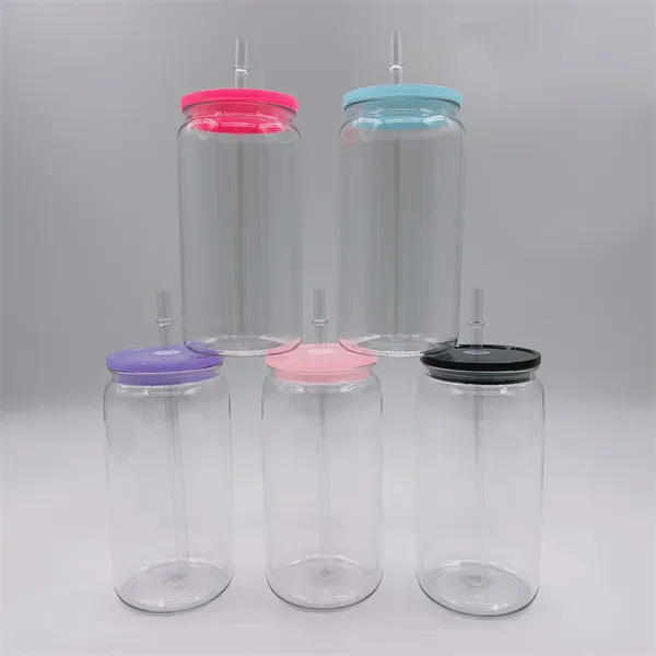 16oz Plastik dästere Tassen Unbreakablea Acryl Tumbler wiederverwendbares BPA Free Mason Sippy Tasse Trinken kaltes Saftglas Getränkebecher mit farbigen Deckel Strohhalmen für UV -DTF -Wraps