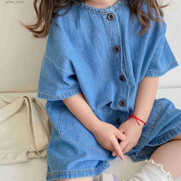 Romper per bambini salto in denim per bambini jeans tute per i ragazzi cortometraggi Rompers 2022 New Summer Baby Toddler One pezzi pantaloni di vestiti L410