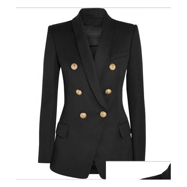 Kadın Suit Blazers Premium Yeni Stil En Kalite Orijinal Tasarım Çift göğüslü İnce Ceket Metal Buckes Blazer retro şal yakalı ot2k4