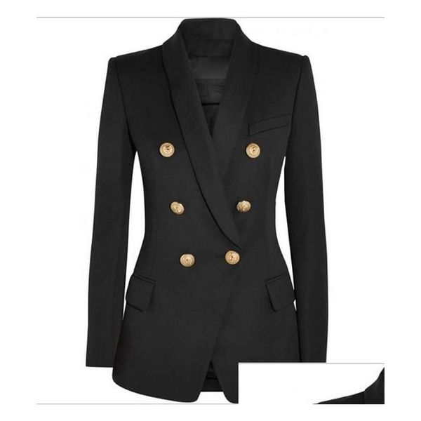 Damenanzüge Blazer Premium neuer Stil Top-Qualität Original-Design Doppelreihe Slim Jacket Metal Schnallen Blazer Retro-Schal-Kragen OT2K4