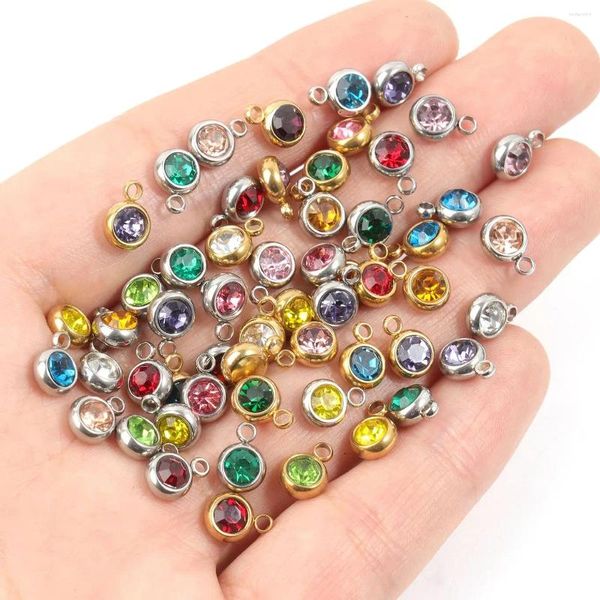 Collane a ciondolo 10pcs in acciaio inossidabile zircone incantamenti multicolore rotonda rotonda per tallone orecchini bracciale fai -da -te sciolti per la produzione di gioielli