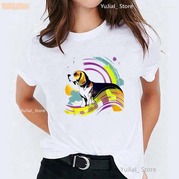 Kadın Tişörtleri Renkli Dachshund Baskı Gömlek Kadınlar Schnauzer/Beagle Köpek/Boxer Tshirt Femme Yaz Moda T-Shirt Kadın Sokak Giyim