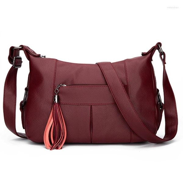 Umhängetaschen Frauen weiche Lederhandtaschen Quasten Crossbody für Sac Ladies Messenger Vintage Tasche Freizeit Hobos