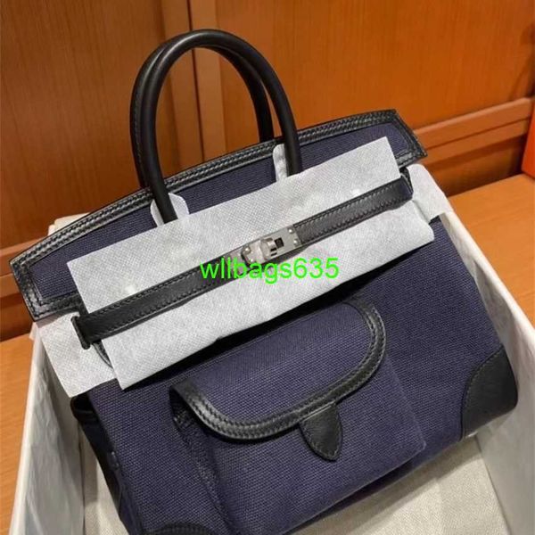 Ladung Totes Bk Tuch Handtasche handgefertigtes Ladung Platinum Beutel 25 cm Leinwand mit französisch original SWIFT KOWHIDE KAFFETLICHE KAFFETTANT Tasche Have Logo HBYYER