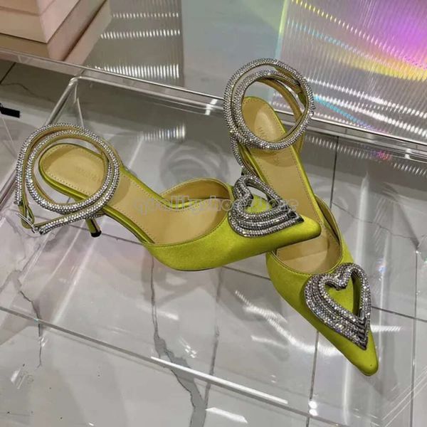 Machmach Sandal Triple Heart Platform bombeia cetim de cetim Sapatos de calcanhar de salto rodoviário de estilistas de luxo de cristal embelezados