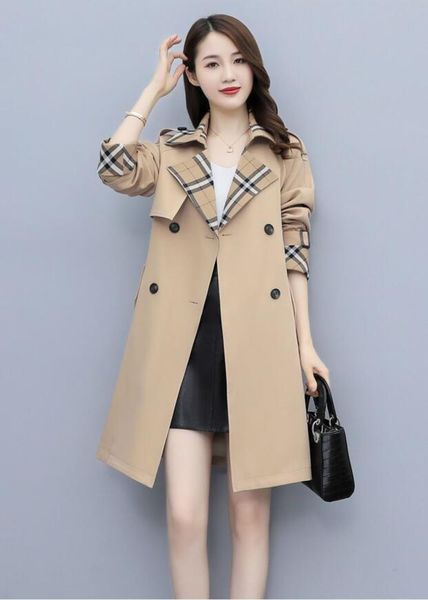 Spring Designerin heißer klassischer Frauen -Trench -Schichten Frauen Mode England Middle Long Coat Doppelbrust Khaki Farbe Trench Coat übergroße 3xl4xl Kleidung für Lady