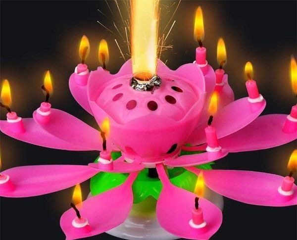Geburtstagstorte Musik Kerzen rotieren Lotus Blumen Weihnachtsfestival Dekorative Musik Hochzeitsfeier Dekorat Qylxyv2430048