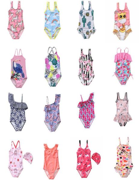 33 Stile Kinder Cartoon Pferd Blumen -Onepieces Badebekleidung Mädchen Badeanzüge BodySuit Kid Bikini Rüsche Strand Sportbadanzüge C5862588