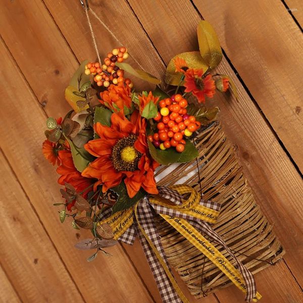 Flores decorativas de cair grinaldas para portas da frente cesta de varanda fazenda Ação de Graças Autumn Artificial Wedding Home Decor