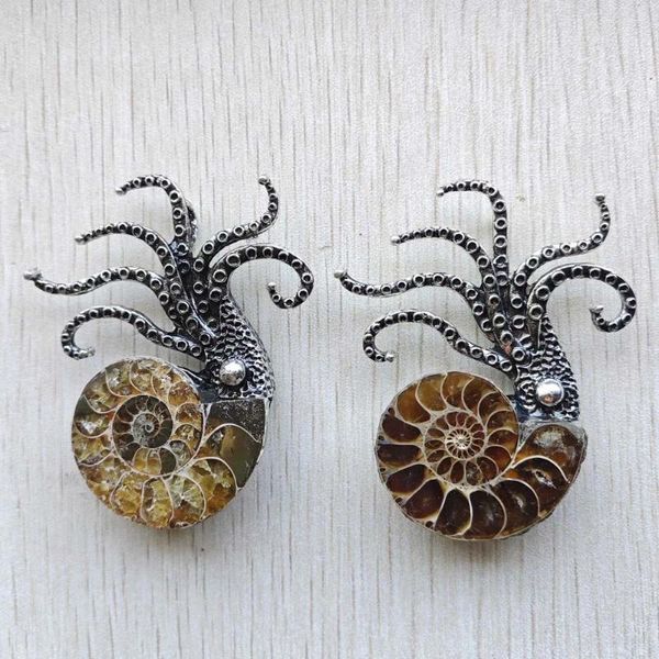 Colares pendentes de pingente amonita de ammonita snail shellpus forma pingente pingente broche para acessórios de jóias, tornando o atacado de 2pcs/lote