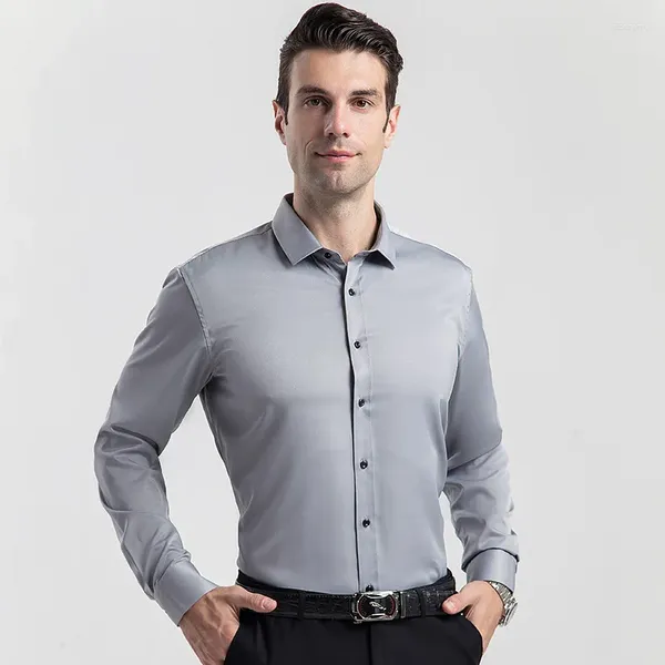 Camisas de vestido masculinas 2024 Negócios da primavera Simples Solid Color Slave Longa Camisa formal PLAPA TAMANHO DE ESCRITÓRIO AMRERICANO VESTIM