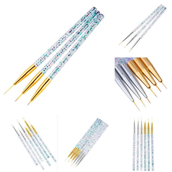 Nuove 3 pezzi di spazzole per nail art a strisce francese acriliche set 3D Suggerimenti 3D manicure Ultra-sottile linea da disegno a penna UV Brush di pittura Strumenti di pittura