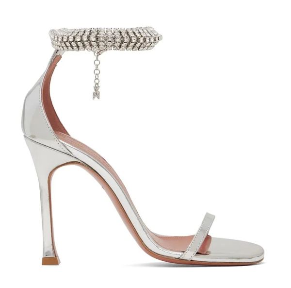 Elegante Amina Muaddi Iman Sandals Sapatos Mulheres Alto Salto Branco Cristal de Cristal Braço Class de lagosta ajustável Vestido de noiva elegante salto alto EU35-43 #01