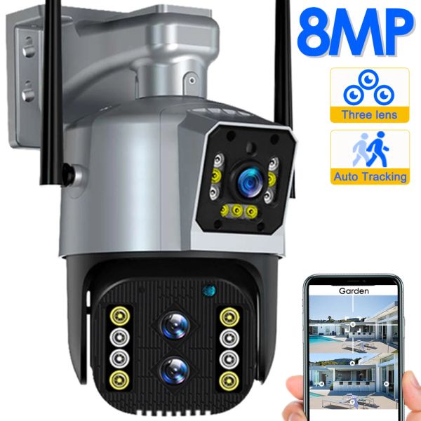 System 4K 8MP Fernglas IP -Kamera Outdoor Drei Objektiv Dual Bildschirm 10x Zoom Auto Tracking wasserdichte Videoüberwachung Sicherheit CCTV CAM