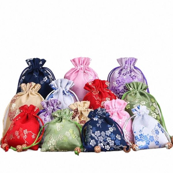 Satin Aufbewahrungstasche fi Fr gestickte Frauen Sachet Draw String Candy Bag Schmuck Verpackungstasche Ladies V5HB#
