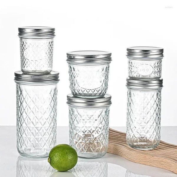 Aufbewahrung von Flaschen Glas Masongläser (12-22) Oz Canning-Gelee mit Safe Safe Metall Deckel Honig Hochzeit Geschenke Dusche DIY Spice Jar