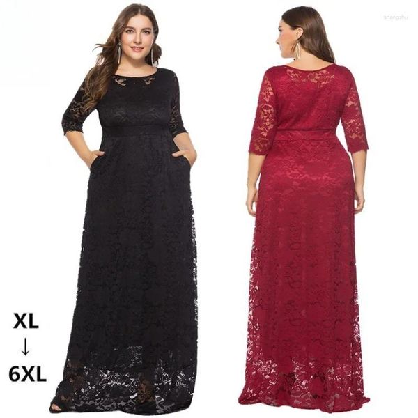 Vestidos casuais 2024 Europeu e americano plus size size feminino de bolso de bolso de bolso de dama de honra vestido