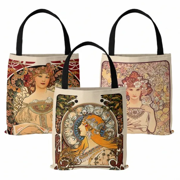 Серия Moga Digital Printed Canvas Bag Open Tote Mag Sudbag Retro Canvas Shop Bag E1QJ#