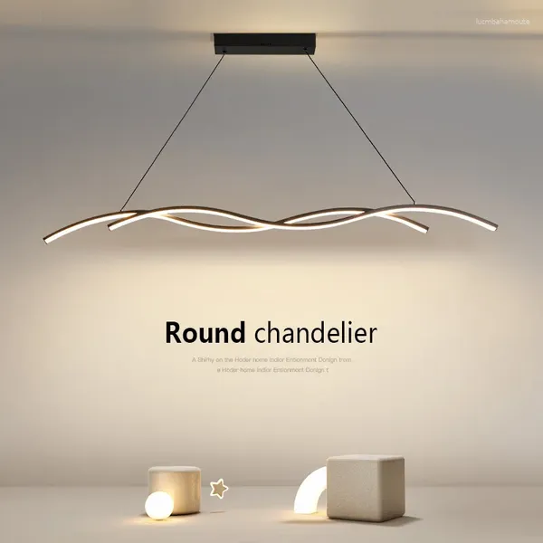 Kronleuchter nordisch moderner Luxus langer Bar Tisch Aluminium LED Kronleuchter Hochfarbe Augenschutz Anhänger Lampe warme romantische Hausbeleuchtung