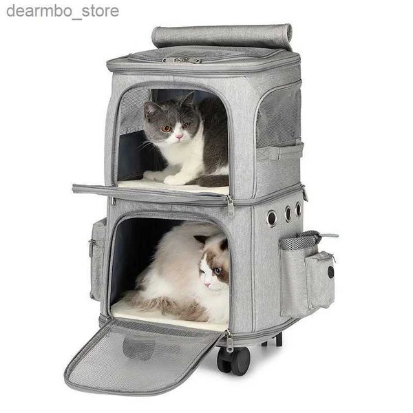 Kedi Taşıyıcılar Kentleri Evler Pet Ba Double Decker Tolling Case Açık Mekan Seyahat Taşınabilir Cat Ba Katlanabilir Storae Spinner Pet Arabası Kılıfı Cat CAE L49