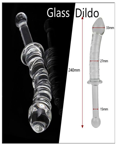 Langer Pyrex Glass Dildo Sex Toys Cristal Butt Anal Plug mit Griff für Frauen Lesben MEN6454793