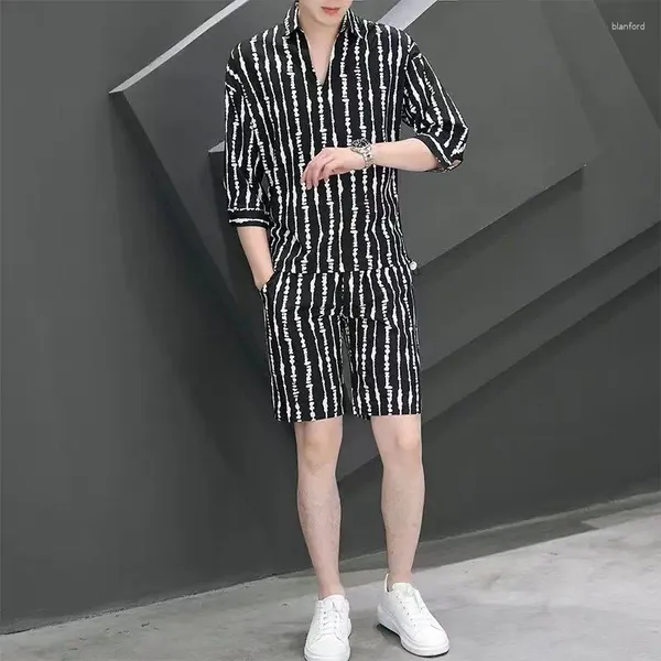 Herren Tracksuits Summer Suits Casual Stripe Patchwork Farbe LCE Silk Fashion T-Shirt Shorts zweiteilige Set für hübsche Kleidung