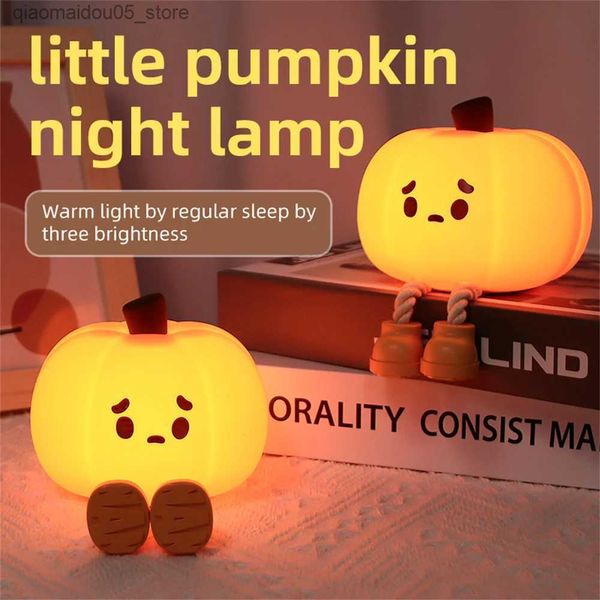 Lâmpadas tons de abóbora Led Night Light Touch Sensor Charging 5V USB Silicone Childrens Holiday Christmas Presente Quarto Decorativo Tabela Luz Q240416