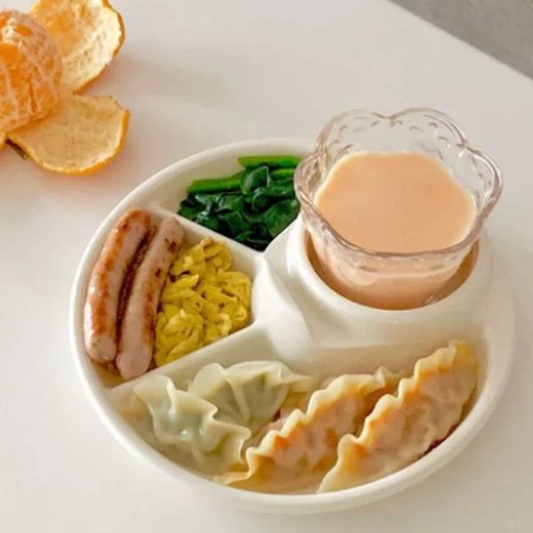 Placa de café da manhã dividida portátil portátil bandeja de piquenique placa de controle para uma alimentação saudável para adultos para crianças prato de jantar