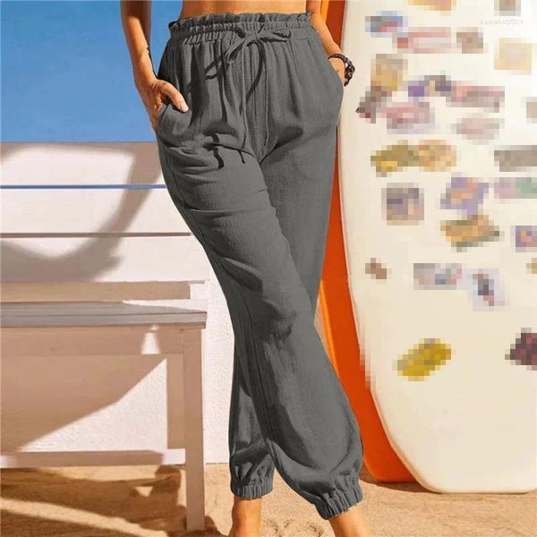 Pantaloni da donna 2024 gamberi in lino in lino in cotone in cotone primaverile e autunno