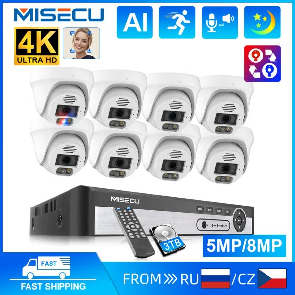 Sistema misecu camera de segurança sistema 8CH 8MP 5MP Kit de vigilância de vídeo AI Detecção de rosto de duas vias câmera IP Conjunto de câmera Poe xmeye app