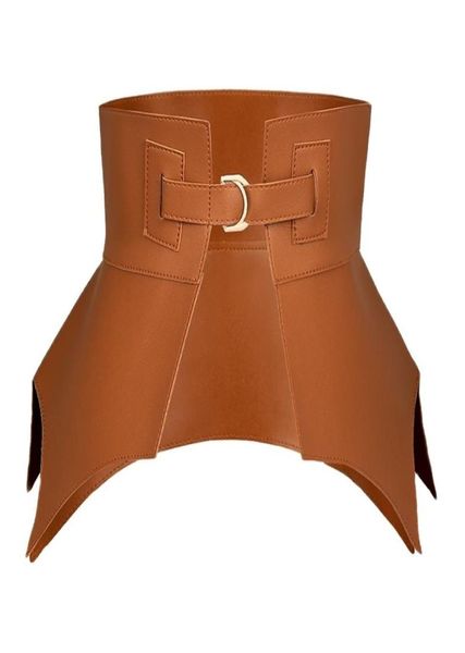 Brown Irregular PU couro de couro comprido Belém Punk estilo mulheres moda outono de inverno PU cientidade belts de espartilho 2206149953226