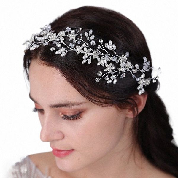 Luxury Crystal Pearl Rhineste Fr Bridal Bridal Head Hand Made Vintage Leal Floral Women Wedding Hair Accories Tiaras Z6xt#