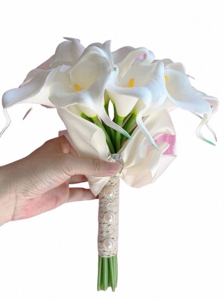 Ayicuthia Real Touch Ivory Calla Lily Wand para a dama de honra FR GIRLA MINI FR FRINHA DE WAND WAND CASAMENTO BRIDAL S28 E55E#