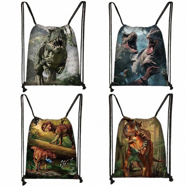 Dinosaur Print Drawstring Bag Momen Men Men Storage Bolsa Teenager meninos Meninas Backpack Bags de viagem Infantil Bookbag Presente D3H7#