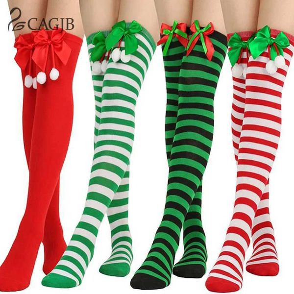 Calzini sexy Donne sopra le calze a ginocchio Bowknot Calzini di Natale ragazze Calze lunghe a strisce Stripes Calzini alti calze a gamba sexy gamba calda calda calda calda 240416