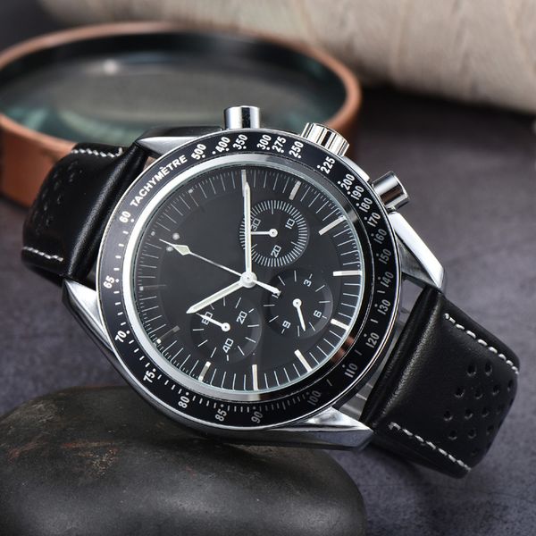 Omeg New Three agulhas costura os relógios masculinos de luxo, assistir de alta qualidade, relógio de marca de marca preta, cinturão de moda de moda, presentes de férias RELOJES 01