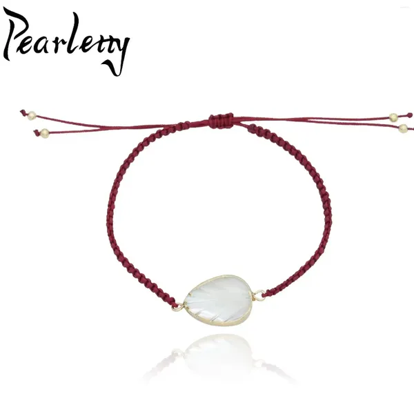 Braccialetti di fascino a guscio bianco foglia intagliata intagliata a mano in corda rossa intrecciata intrecciata