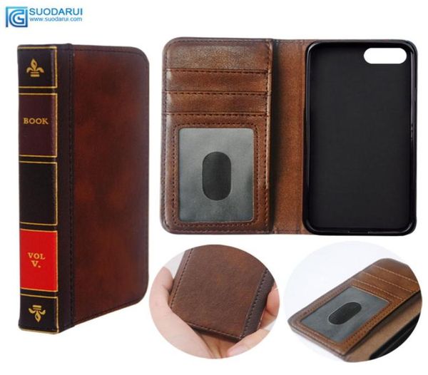 Клубы сотовых телефонов Flip Leather для iPhone 7 8 Cover Wallet Retro Bible Vintage Book Business Pouch8126331
