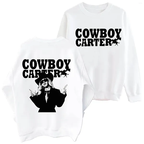 Moletons masculinos Beyonce Cowboy Carter Sweatshirt Man Mulher Harajuku Redonda de Manga Longa de Manga Longa Capuz Fãs Presente