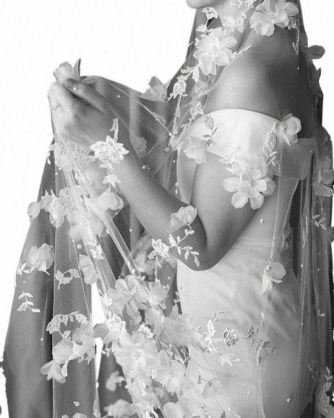 TopQueen Elegant Pearl Bridal Véil com 3D FRS White Soft Wedding Accorors Single Camada com Comb V160 Customizable R7vo#