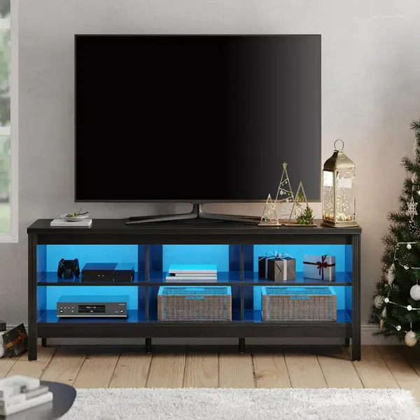 Teppich -TV -Ständer für 75 -Zoll -Unterhaltungszentrum Black Console Tisch mit 6 Speichern Wohnzimmer Schlafzimmer 70 