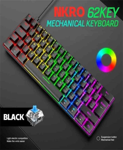 T60 62 Tasten Mechanische Tastatur NKRO 18 Art Backlight Typec USB Wired Water of ABS -Tastatur für 60 PC Gaming 2106106382123