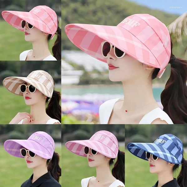 Cappelli a bordo largo donne con cappello da sole pieghevole estate per esterni per esterni viscri regolabili viscere la spiaggia di crema solare anti-uv coreana