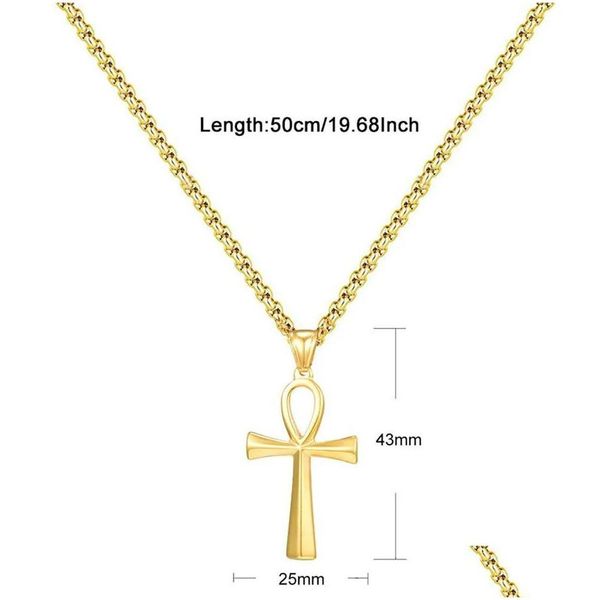 Colares pendentes Moda Egípcia Colar Cross Cruzado Pequeno Ankh Para Mulheres Cor Golden 14K Amarelo Gold Egito Jóia Droga Pendan Dhi38