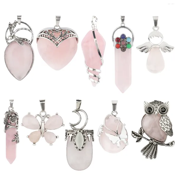 Colares de pendentes 13 tipos Rose Quartz Natural Stone com caixa de tela Caixa Heart Waterdrop Fit