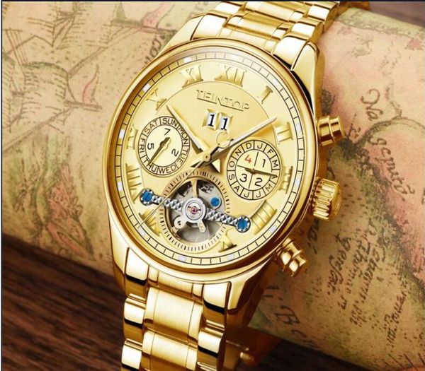 Stile USA Automatico orologio meccanico Gold per uomini Nuovo giorno Mese Clock Steel Charm Classic Mens Designer Orologi da polso Gol BO2814439