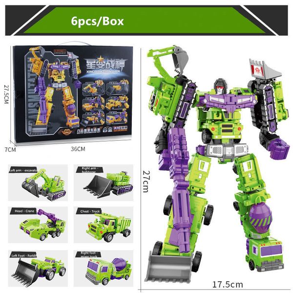 Transformation Toys Alloy Engineering Car Children's Transformation Robot Toy Toy Hércules Star Transformation War God Hexahedral Gift Box Set Kids Gifts 6pcs/caixa
