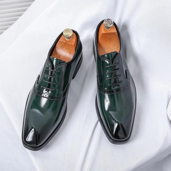 Kleiderschuhe Luxus Herren Leder Patent Männer spitzer Oxford Hochzeit Grüne Gentleman Büro Mann